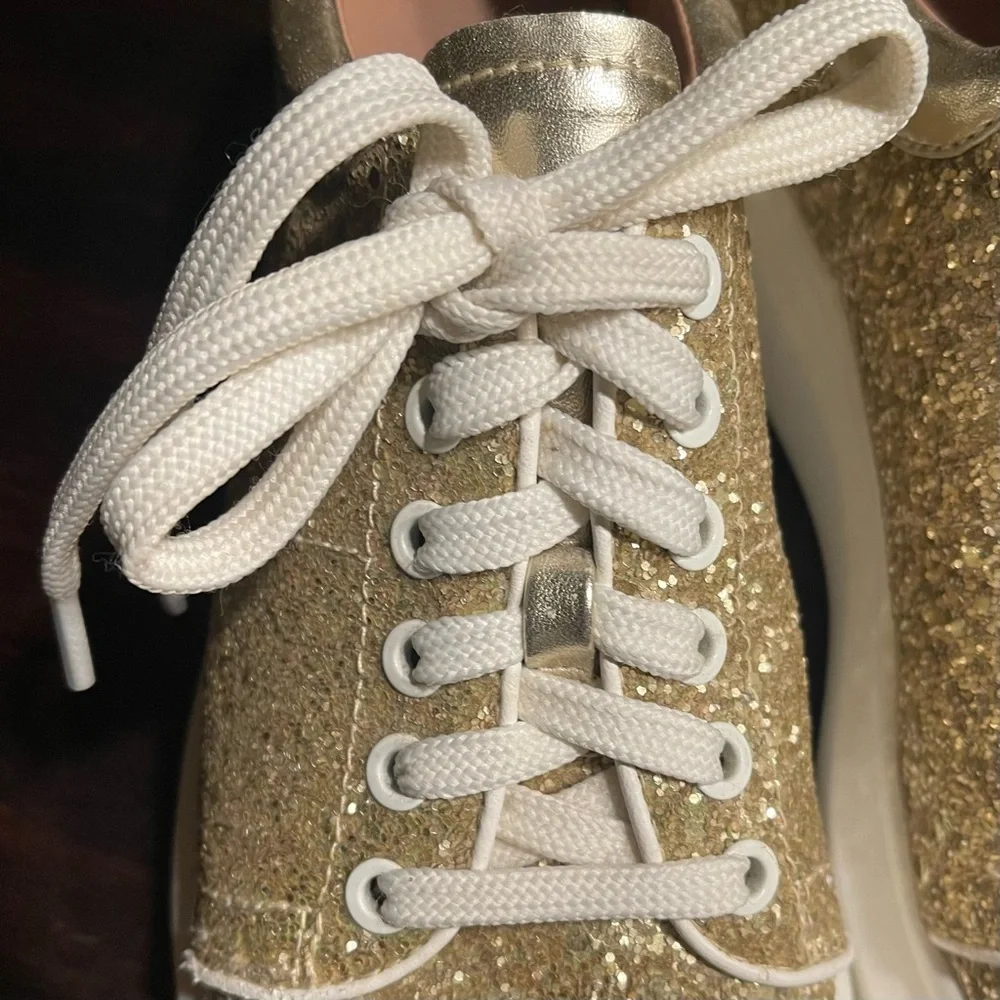 Línea Paola Kelsey Playful Lace-Up Platform Tennis Shoes PU Gold Glitter - Picture 12 of 16